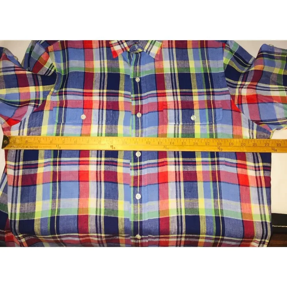 Polo Ralph Lauren Custom Fit 100% Linen Red Plaid Long Sleeve Shirt Men’s Large